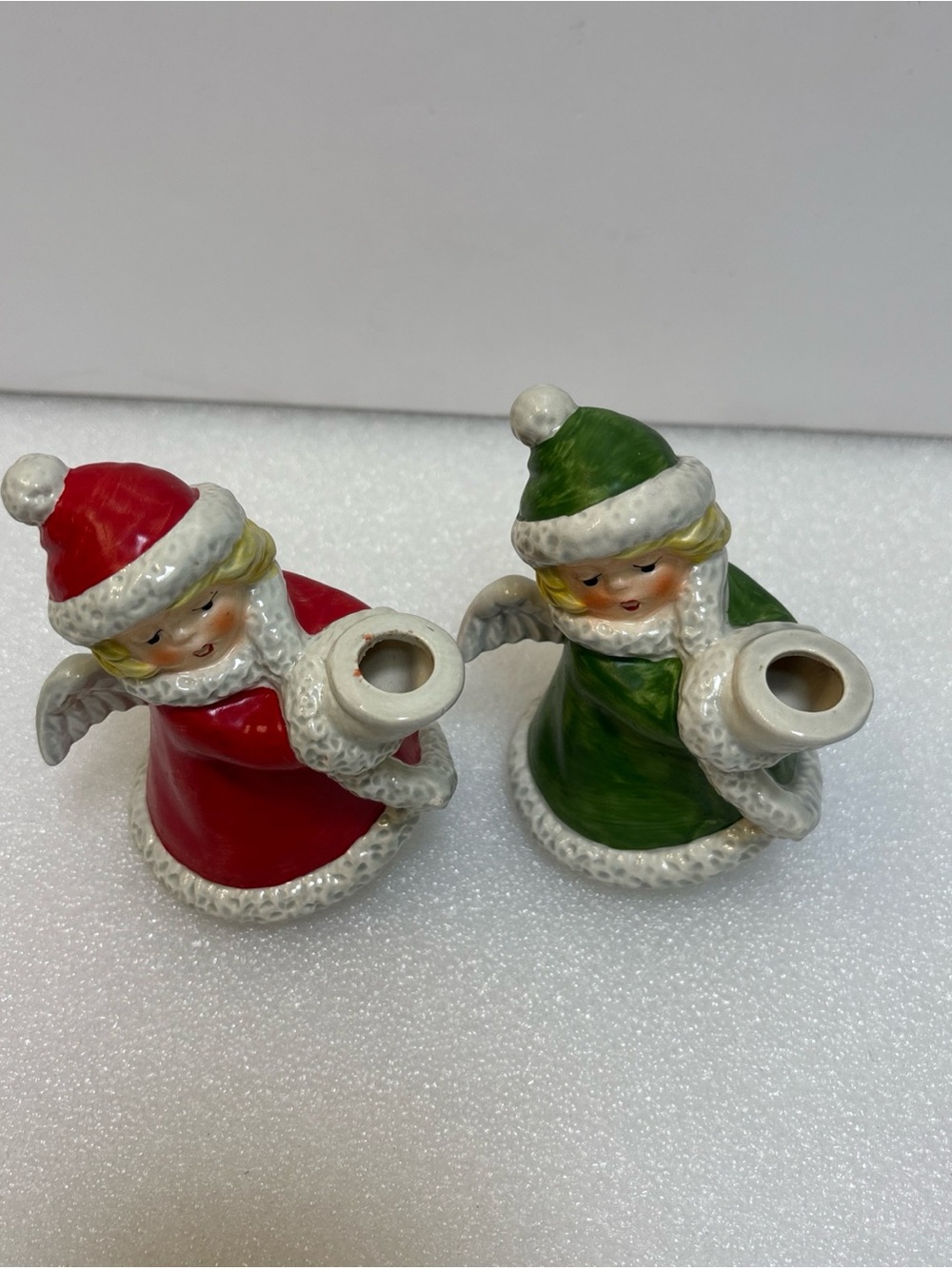 Goebel Pair of Ceramic Angel Candle Holders in Red and Green - Picture 2 of 9